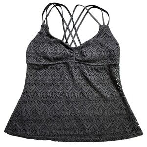 Joe Boxer Womens Black Crochet Lace Chevron Tankini Swim Top XL Strappy Back